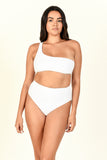 Model against white background showing the Apex Top and Bound Bottom in White